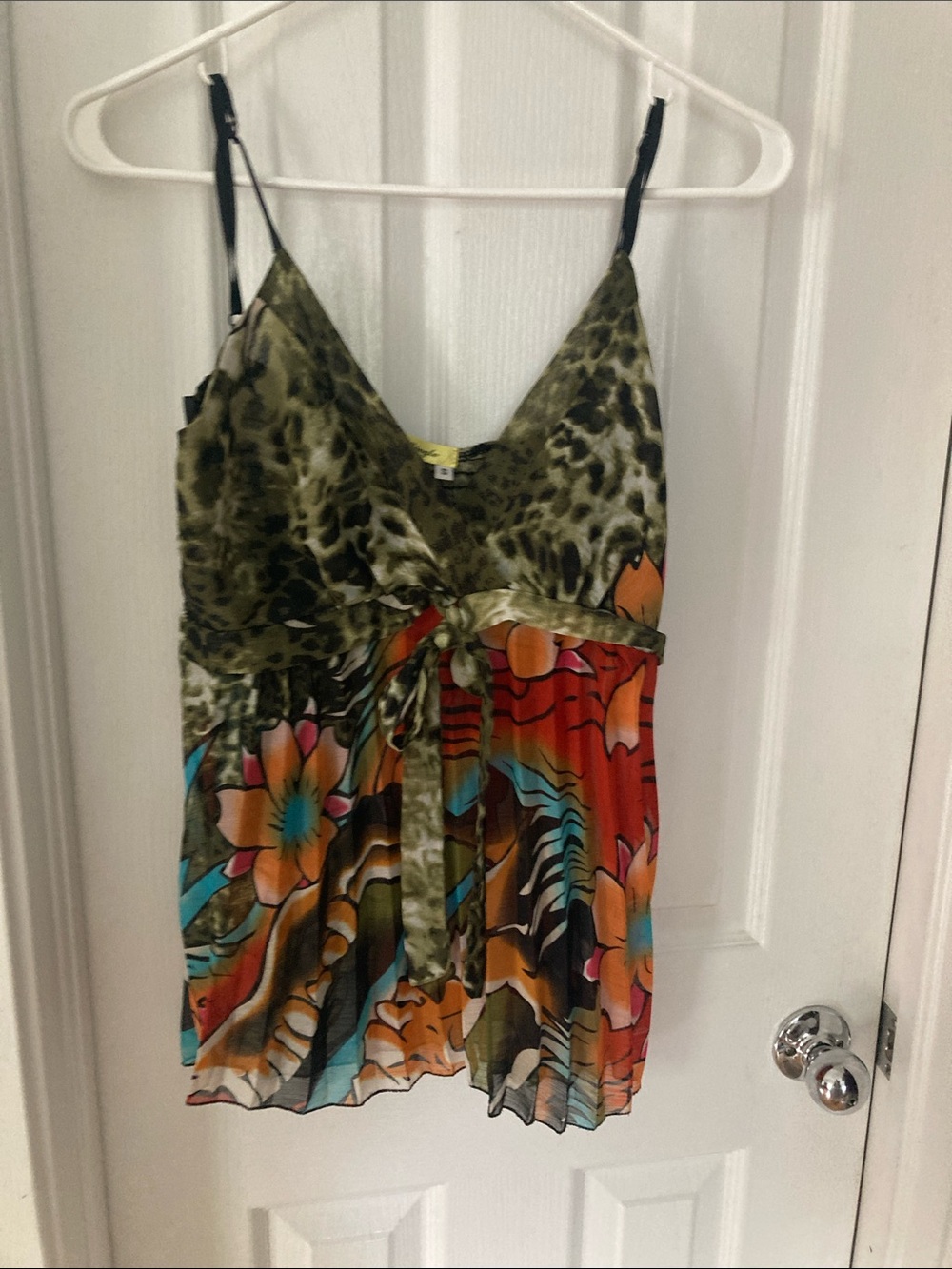 Floral & Animal Print Tie-Front Cami Top - Olive Multi